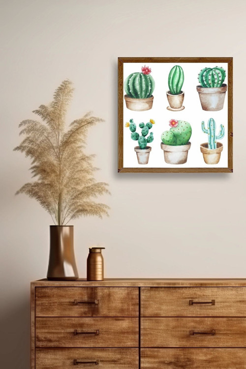 Büro Ev Ofis Dekoru için 23x23CM Tekli Ahşap Çerçeveli Kktüs Tema Tablo No4