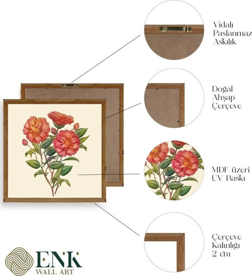 Büro Ev Ofis Dekoru için 50x50CM Tekli Ahşap Çerçeveli Çiçek Tema Tablo No589