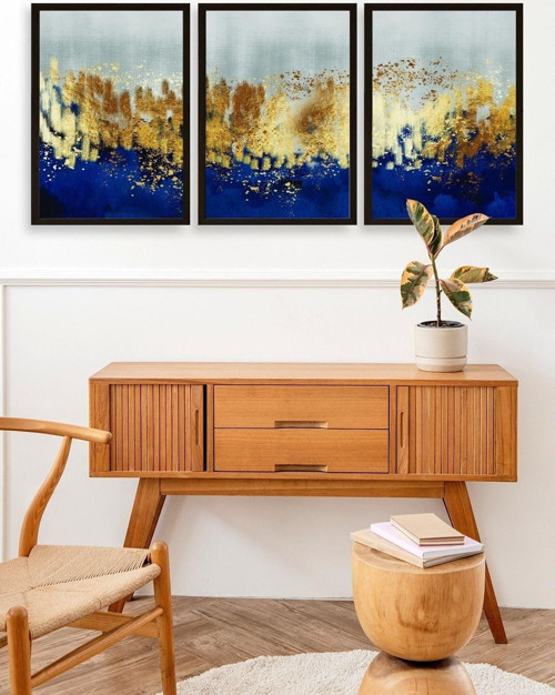 Büro Ev Ofis Dekoru için 50x70CM 3PARÇA Ahşap Çerçeveli Soyut Tema Tablo No70
