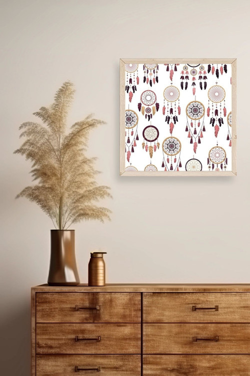 Büro Ev Ofis Dekoru için 42x42CM Tekli Ahşap Çerçeveli Rüya Kapanı Tema Tablo No4