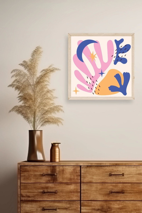 Büro Ev Ofis Dekoru için 42x42CM Tekli Ahşap Çerçeveli Soyut Stil Tablo No191