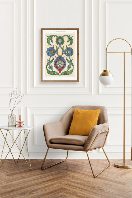 Büro Ev Ofis Dekoru için 17x23CM Tekli Ahşap Çerçeveli Çini Motif Pano Tablo No1