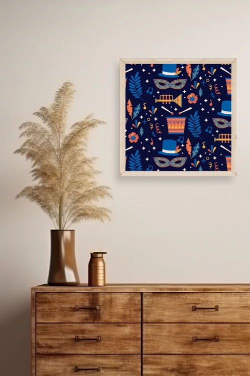 Büro Ev Ofis Dekoru için 23x23CM Tekli Ahşap Çerçeveli Karnaval Tema Tablo No1