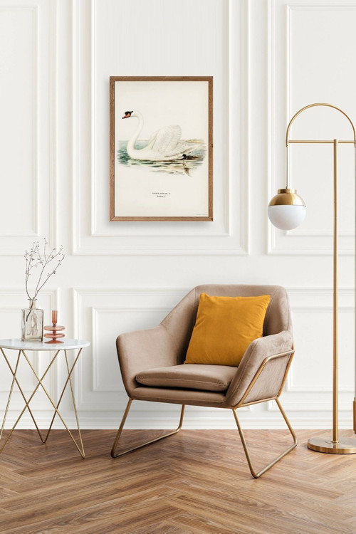 Büro Ev Ofis Dekoru için 23x30CM Tekli Ahşap Çerçeveli Kuğu Tema Tablo No4