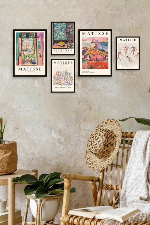 Büro Ev Ofis Dekoru için 30x40CM 5PARÇA Mdf HMatisse Tablo Seti No6