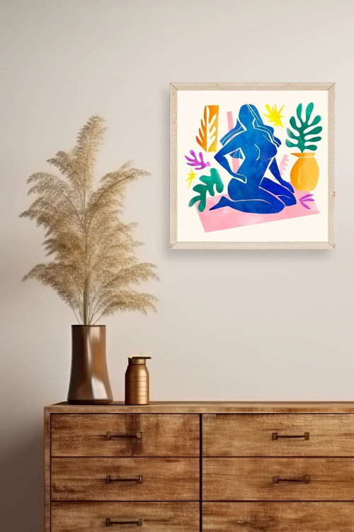 Büro Ev Ofis Dekoru için 23x23CM Tekli Ahşap Çerçeveli Kadın Tema Tablo No14