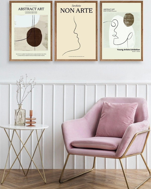 Büro Ev Ofis Dekoru için 23x30CM 3PARÇA Ahşap Çerçeveli Soyut Tema Tablo No1