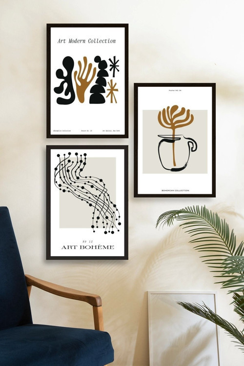 Büro Ev Ofis Dekoru için 40x60CM 3PARÇA Ahşap Çerçeveli Modern Tema Tablo No79