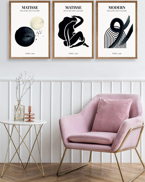 Büro Ev Ofis Dekoru için 23x30CM 3PARÇA Ahşap Çerçeveli HMatisse Tablo No33