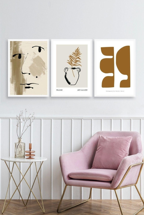 Büro Ev Ofis Dekoru için 40x60CM 3PARÇA Ahşap Çerçeveli Modern Tema Tablo No77