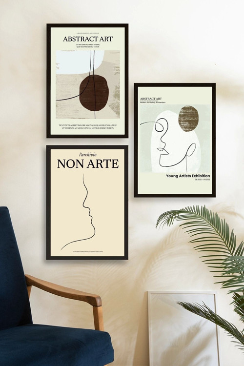Büro Ev Ofis Dekoru için 30x40CM 3PARÇA Ahşap Çerçeveli Soyut Tema Tablo No5