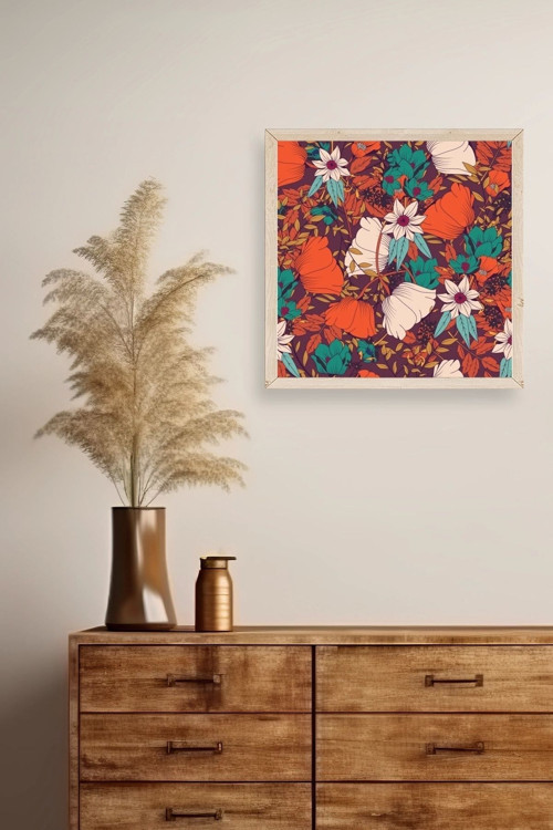 Büro Ev Ofis Dekoru için 50x50CM Tekli Ahşap Çerçeveli Çiçek Tema Tablo No583