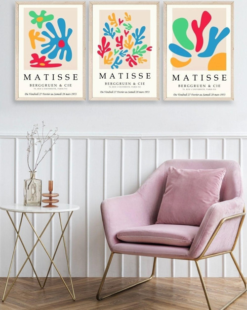 Büro Ev Ofis Dekoru için 40x60CM 3PARÇA Ahşap Çerçeveli HMatisse Tablo No114