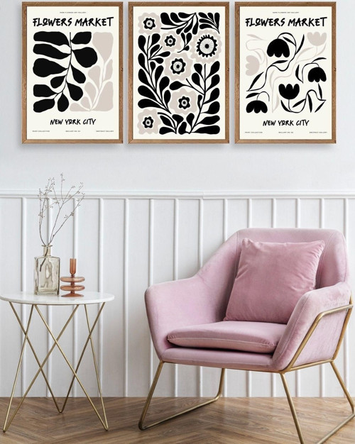Büro Ev Ofis Dekoru için 23x30CM 3PARÇA Ahşap Çerçeveli Çiçek Temalı Tablo Seti No7