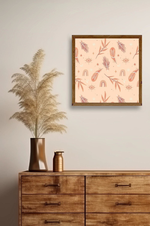Büro Ev Ofis Dekoru için 42x42CM Tekli Ahşap Çerçeveli Tüy Tema Tablo No4