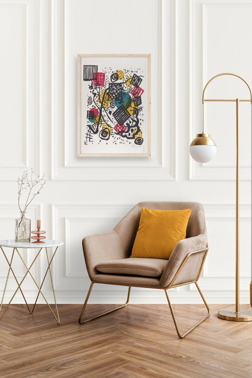Büro Ev Ofis Dekoru için 50x70CM Tekli Ahşap Çerçeveli KWelten Tablo No4