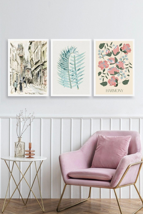 Büro Ev Ofis Dekoru için 23x30CM 3PARÇA Ahşap Çerçeveli Armoni Tema Tablo No1
