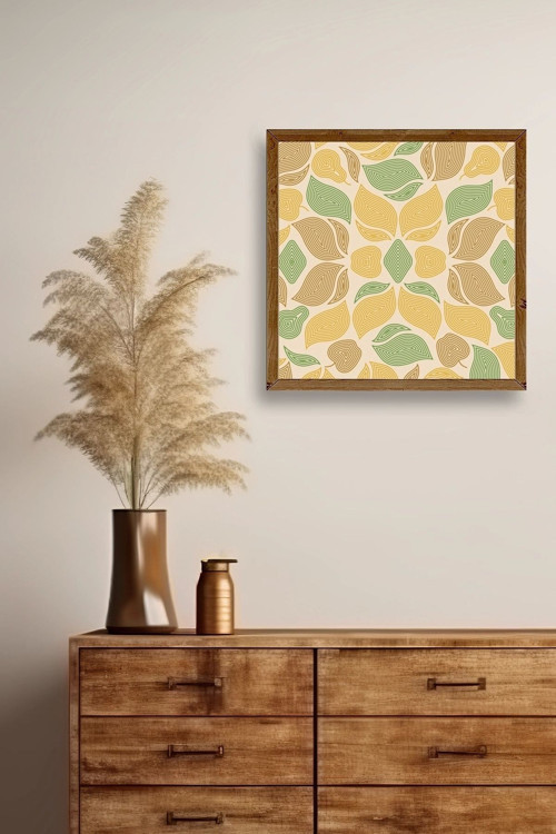 Büro Ev Ofis Dekoru için 23x23CM Tekli Ahşap Çerçeveli Desenli Tablo No16