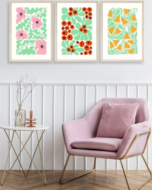 Büro Ev Ofis Dekoru için 23x30CM 3PRAÇA Ahşap Çerçeveli Çiçekçi Tema Tablo No2