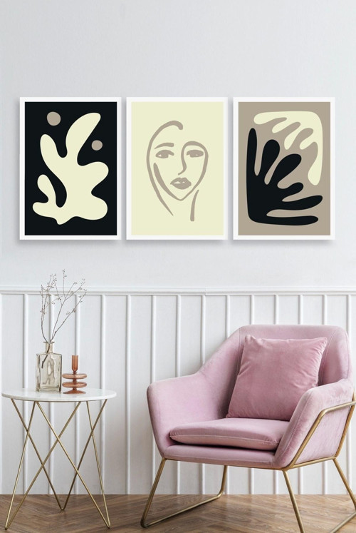 Büro Ev Ofis Dekoru için 40x60CM 3PARÇA Ahşap Çerçeveli Soyut Tema Tablo No51