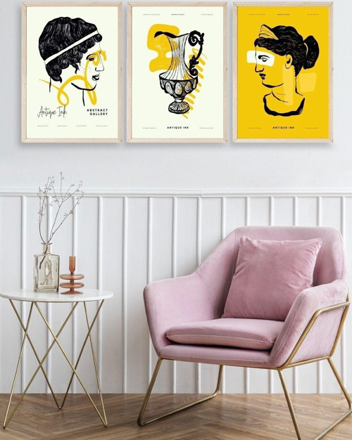 Büro Ev Ofis Dekoru için 23x30CM 3PARÇA Ahşap Çerçeveli Soyut Tema Tablo No23