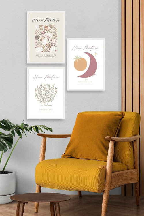 Büro Ev Ofis Dekoru için 40x60CM 3PARÇA Ahşap Çerçeveli HMatisse Tablo No139