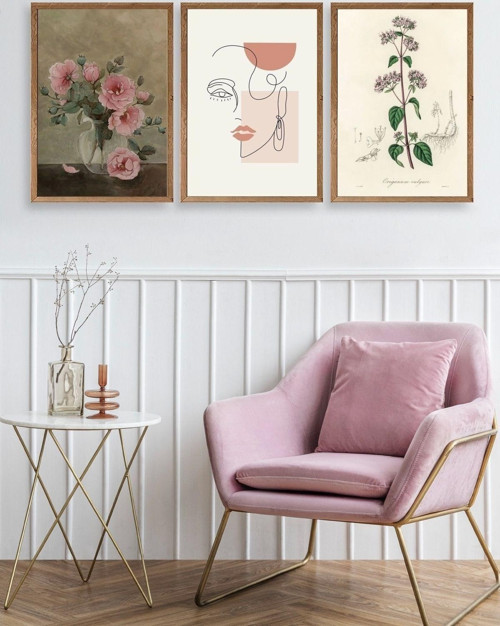 Büro Ev Ofis Dekoru için 23x30CM 3PARÇA Ahşap Çerçeveli Çiçek Tema Tablo No45