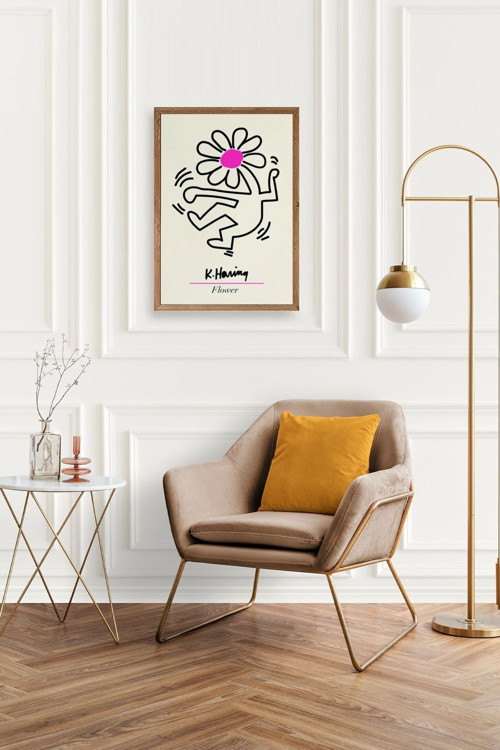 Büro Ev Ofis Dekoru için 30x42CM Tekli Ahşap Çerçeveli Soyut Çiçek Adam Tema Tablo No8