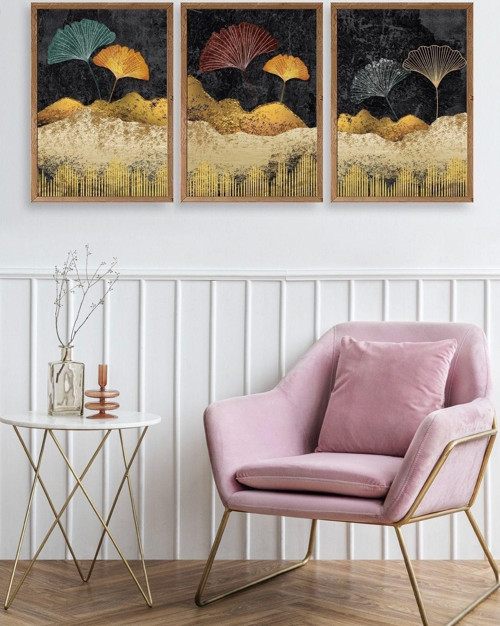 Büro Ev Ofis Dekoru için 23x30CM 3PARÇA Ahşap Çerçeveli Anonim Tema Tablo No31