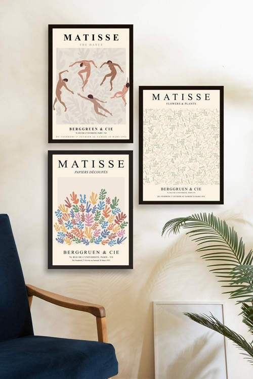 Büro Ev Ofis Dekoru için 23x30CM 3PARÇA Ahşap Çerçeveli HMatisse Tablo No8