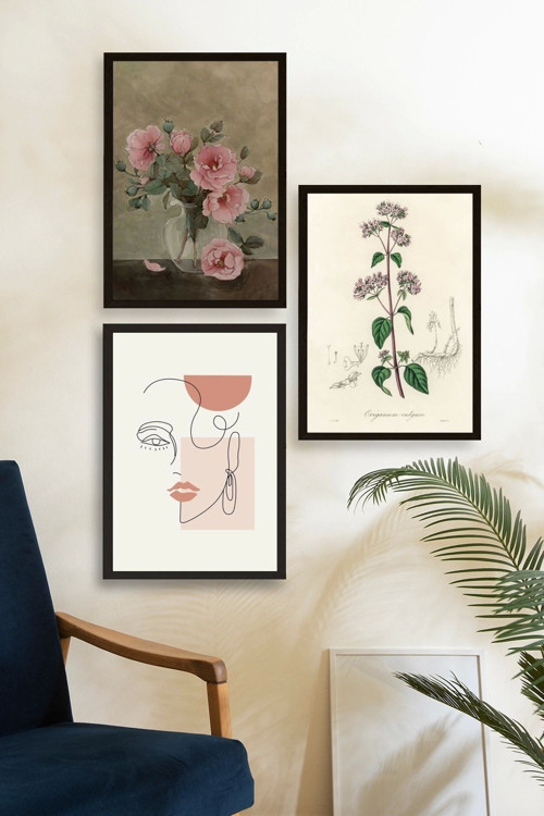 Büro Ev Ofis Dekoru için 23x30CM 3PARÇA Ahşap Çerçeveli Çiçek Tema Tablo No36