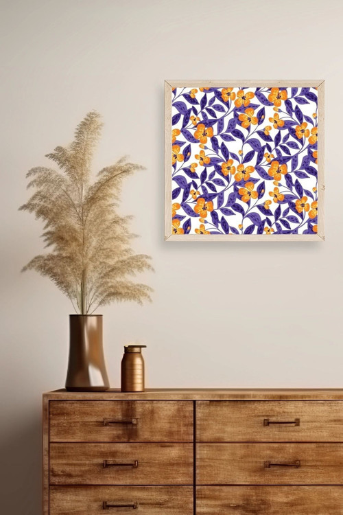 Büro Ev Ofis Dekoru için 23x23CM Tekli Ahşap Çerçeveli Çiçek Tema Tablo No192