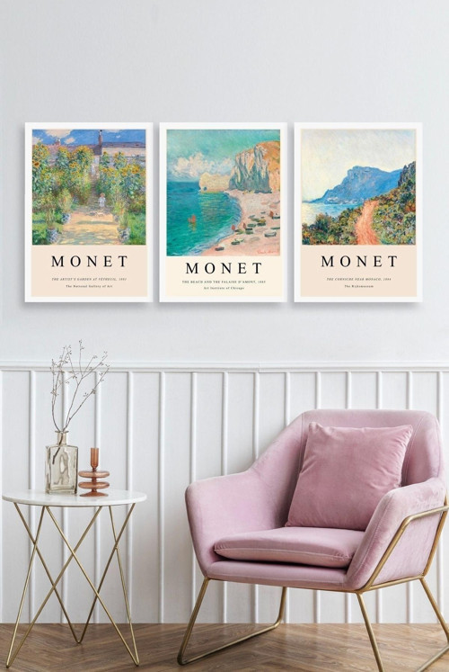 Büro Ev Ofis Dekoru için 23x30CM 3PARÇA Ahşap Çerçeveli CMonet Tablo No2