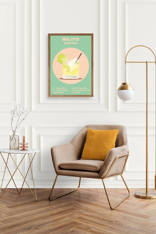 Büro Ev Ofis Dekoru için 23x30CM Tekli Ahşap Çerçeveli Mojito Tema Tablo No4