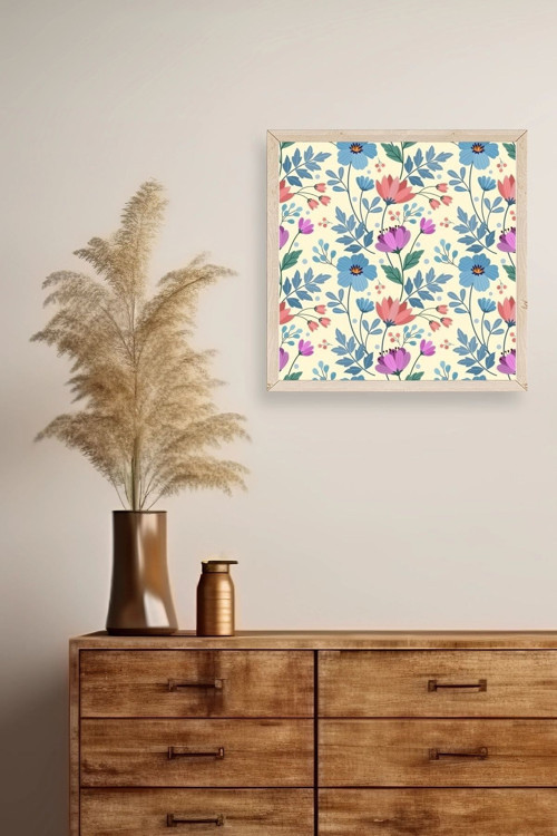 Büro Ev Ofis Dekoru için 23x23CM Tekli Ahşap Çerçeveli Çiçek Tema Tablo No195