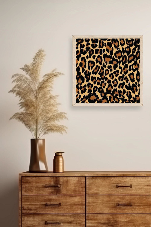 Büro Ev Ofis Dekoru için 23x23CM Tekli Ahşap Çerçeveli Leopar Deseni Tema Tablo No1