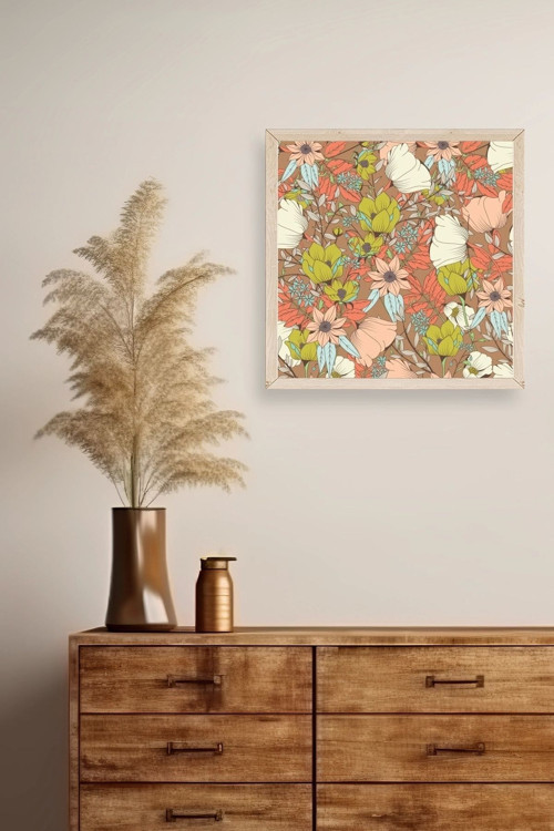 Büro Ev Ofis Dekoru için 50x50CM Tekli Ahşap Çerçeveli Çiçek Tema Tablo No597