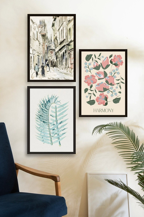 Büro Ev Ofis Dekoru için 30x40CM 3PARÇA Ahşap Çerçeveli Armoni Tema Tablo No7