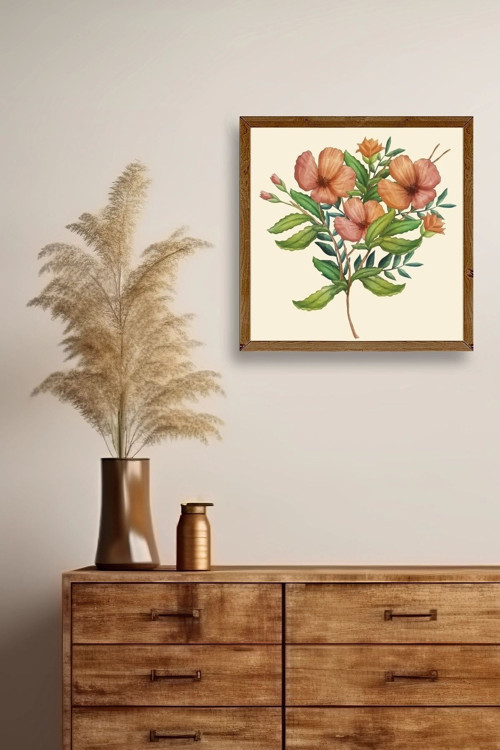 Büro Ev Ofis Dekoru için 42x42CM Tekli Ahşap Çerçeveli Çiçek Tema Tablo No536