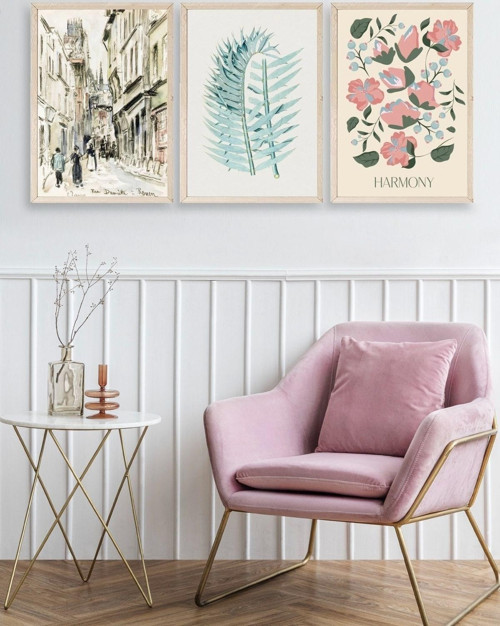 Büro Ev Ofis Dekoru için 23x30CM 3PARÇA Ahşap Çerçeveli Armoni Tema Tablo No4