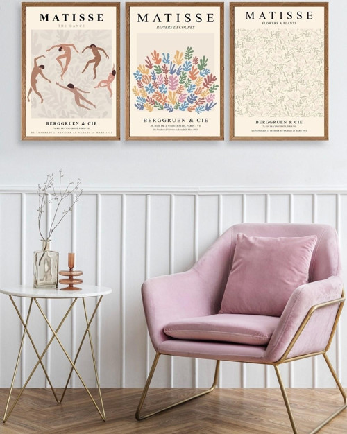 Büro Ev Ofis Dekoru için 40x60CM 3PARÇA Ahşap Çerçeveli HMatisse Tablo No110