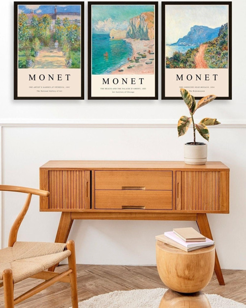 Büro Ev Ofis Dekoru için 23x30CM 3PARÇA Ahşap Çerçeveli CMonet Tablo No1