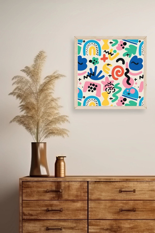 Büro Ev Ofis Dekoru için 42x42CM Tekli Ahşap Çerçeveli Soyut Stil Tablo No193