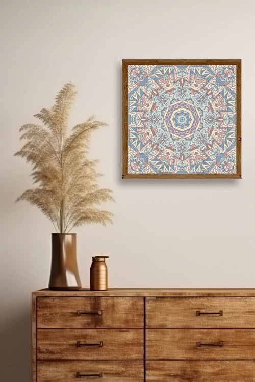 Büro Ev Ofis Dekoru için 42x42CM Tekli Ahşap Çerçeveli Mandala Tema Tablo No4