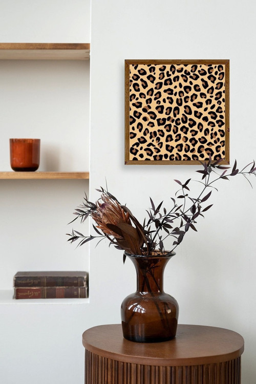 Büro Ev Ofis Dekoru için 42x42CM Tekli Ahşap Çerçeveli Leopar Deseni Tema Tablo No5