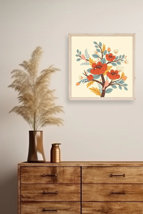 Büro Ev Ofis Dekoru için 50x50CM Tekli Ahşap Çerçeveli Çiçek Tema Tablo No616