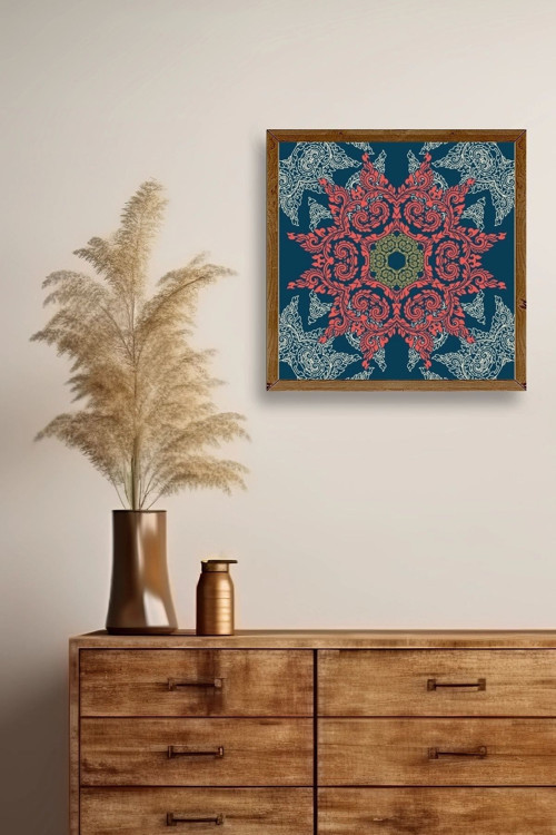 Büro Ev Ofis Dekoru için 23x23CM Tekli Ahşap Çerçeveli Motifli Tablo No20