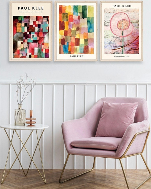 Büro Ev Ofis Dekoru için 50x70CM 3PARÇA Ahşap Çerçeveli PKlee Tablo Seti No14