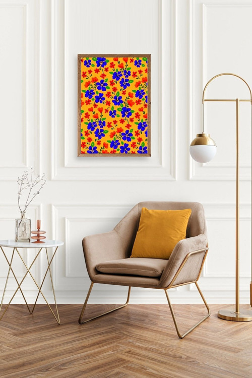 Büro Ev Ofis Dekoru için 30x42CM Tekli Ahşap Çerçeveli Çiçek Tema Tablo No875