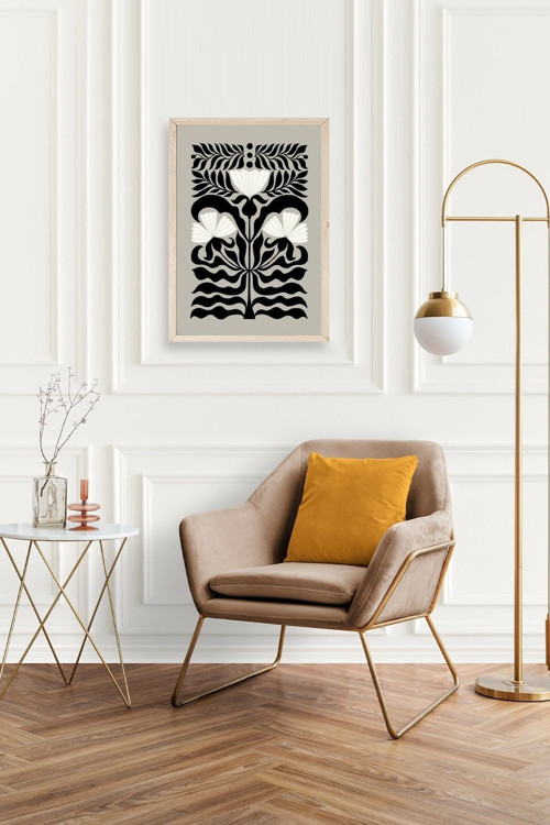 Büro Ev Ofis Dekoru için 17x23CM Tekli Ahşap Çerçeveli Çiçek Tema Tablo No96